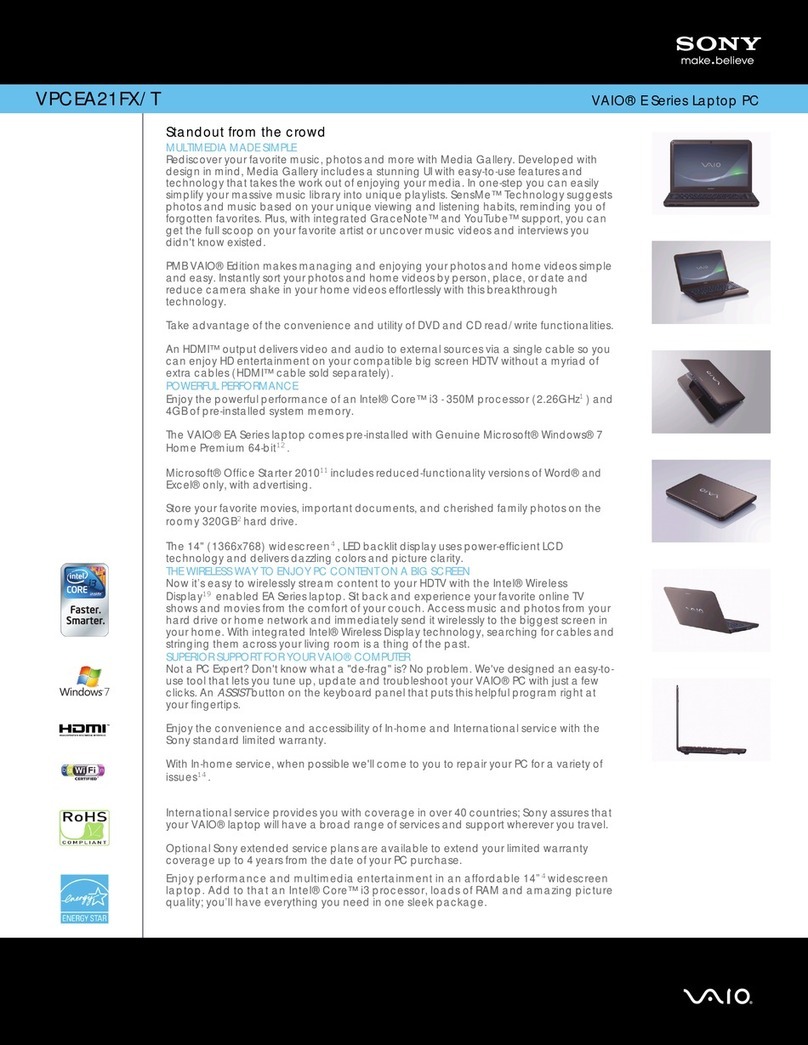Sony VAIO VPCEA21FX/T Specifications