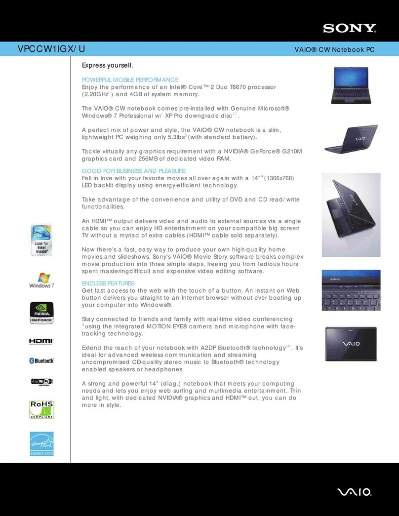 Sony VAIO VPCCW1IGX Specifications