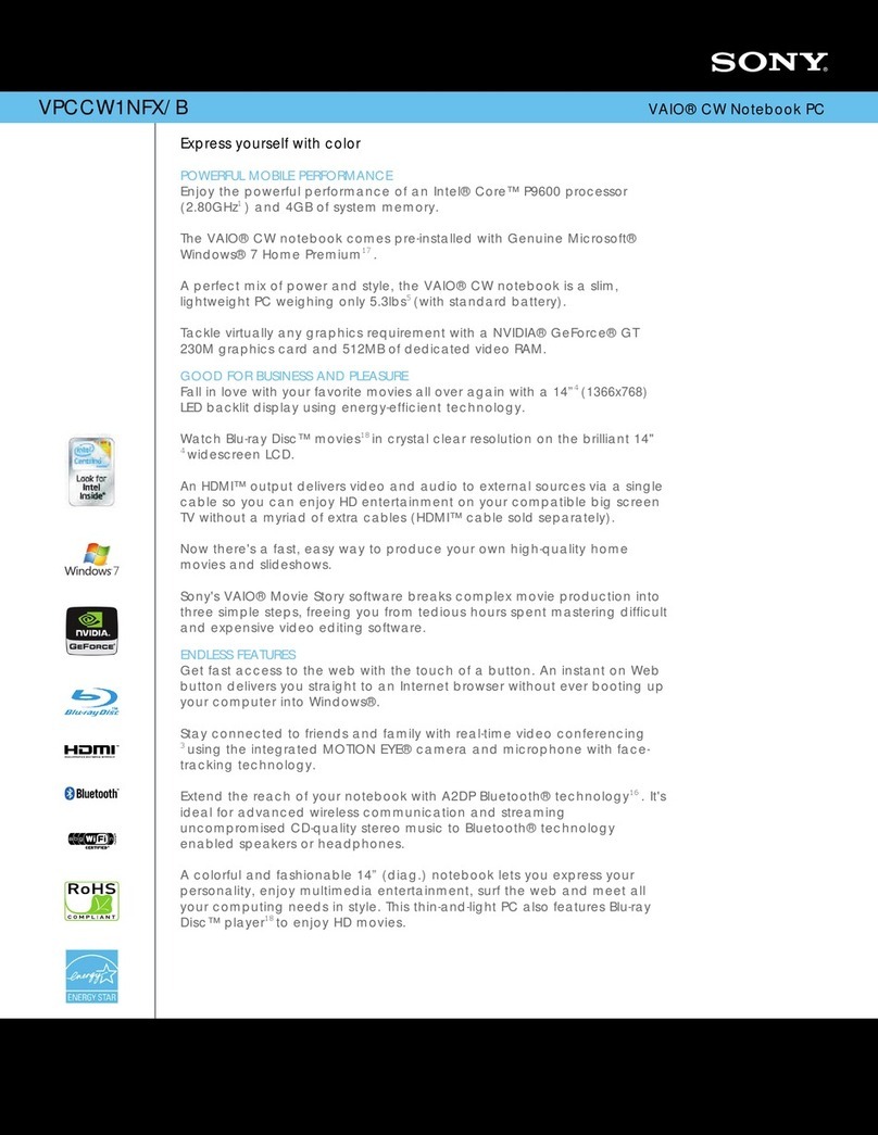 Sony VAIO VPCCW1NFX Specifications
