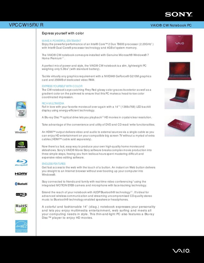 Sony VAIO VPCCW15FX Specifications