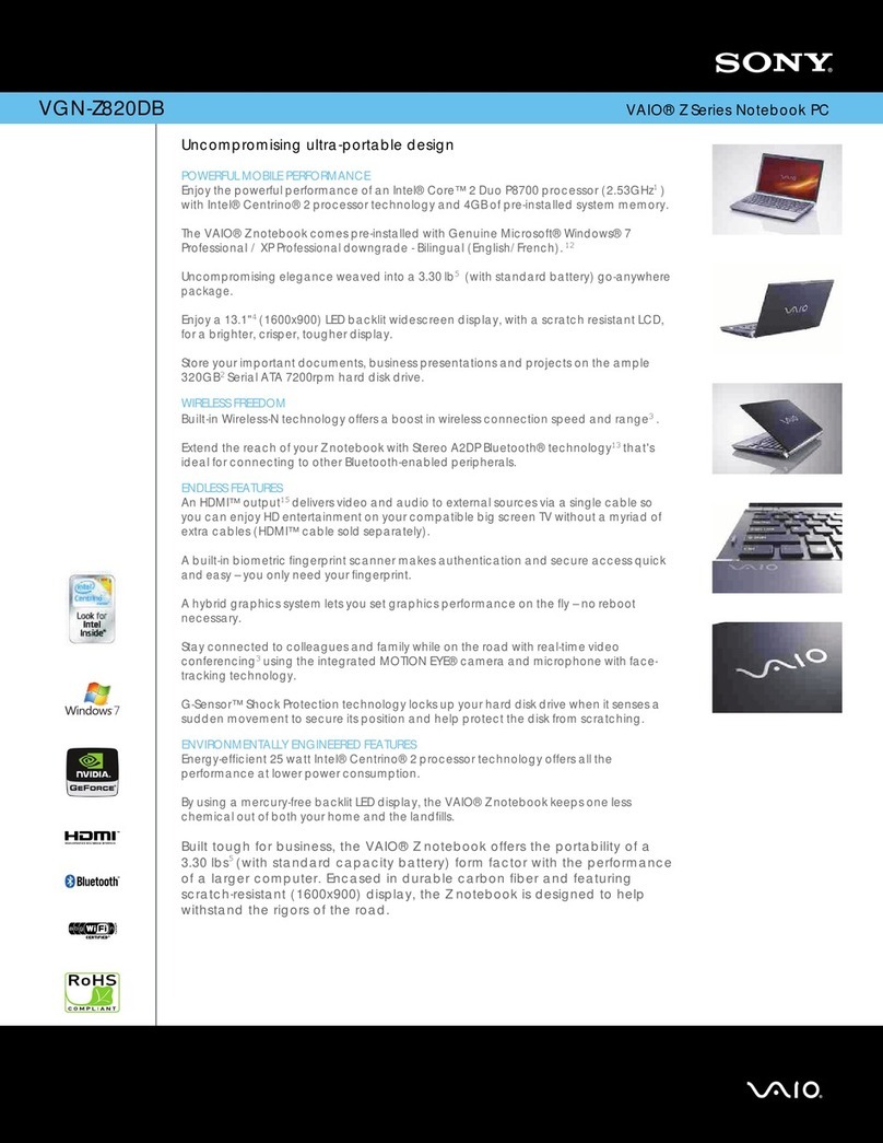 Sony VAIO VGN-Z820D Specifications