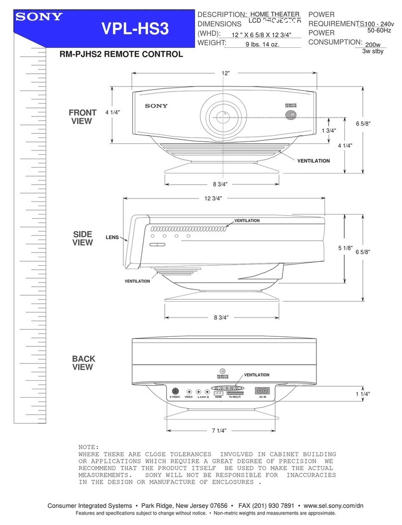 Sony VPLHS3 - Cineza Digital Home Entertainment LCD Front... Dimensions
