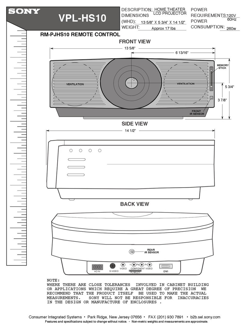 Sony VPL-HS10 Marketing Specifications & Features Product dimensions