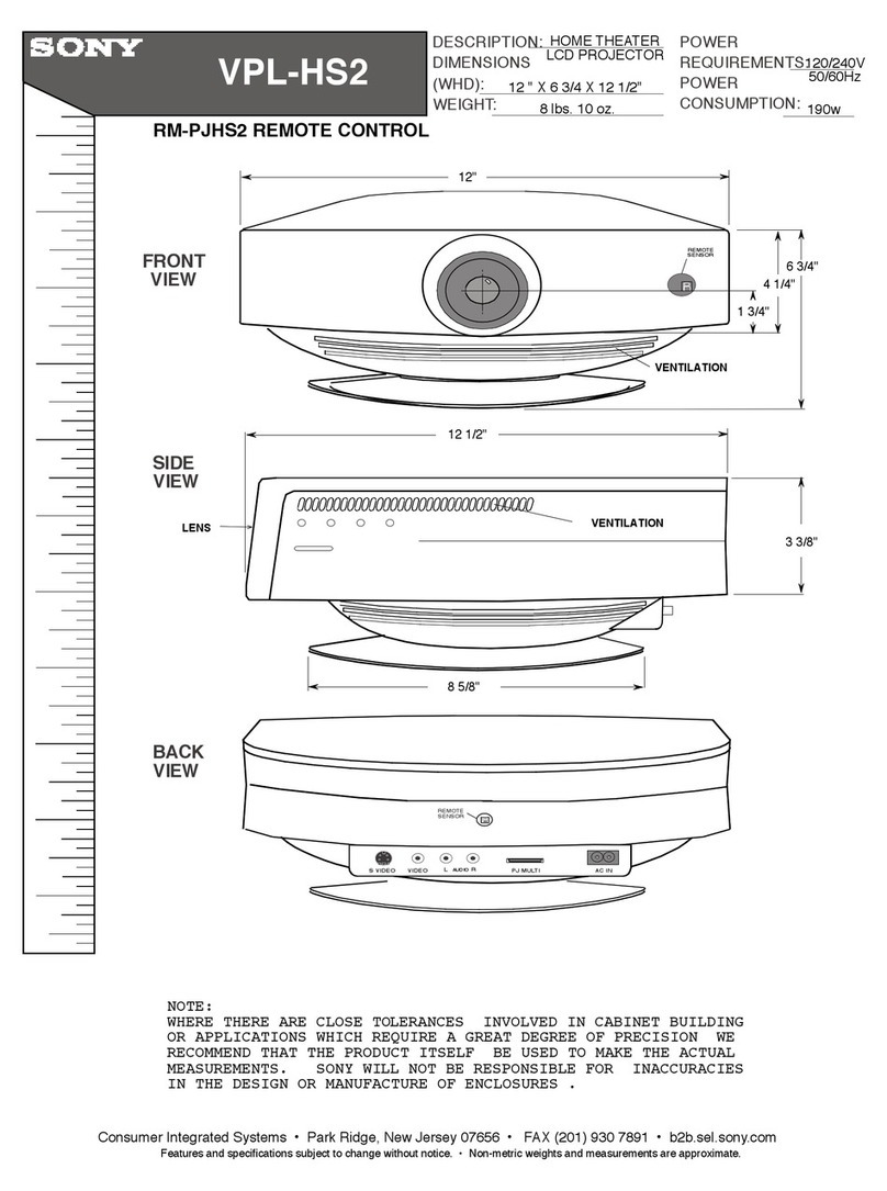 Sony Cineza VPL-HS2 Dimensional information