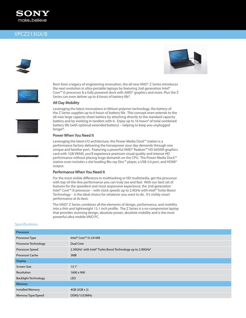 Sony VPCZ213GX Specifications