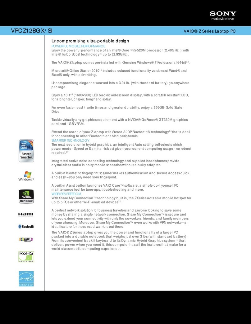 Sony VPCZ12BGX Specifications