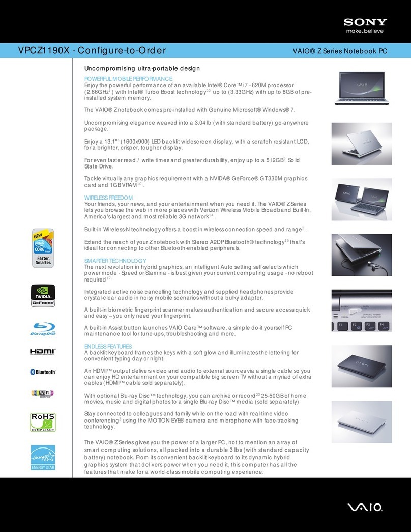 Sony VPCZ1190X Specifications