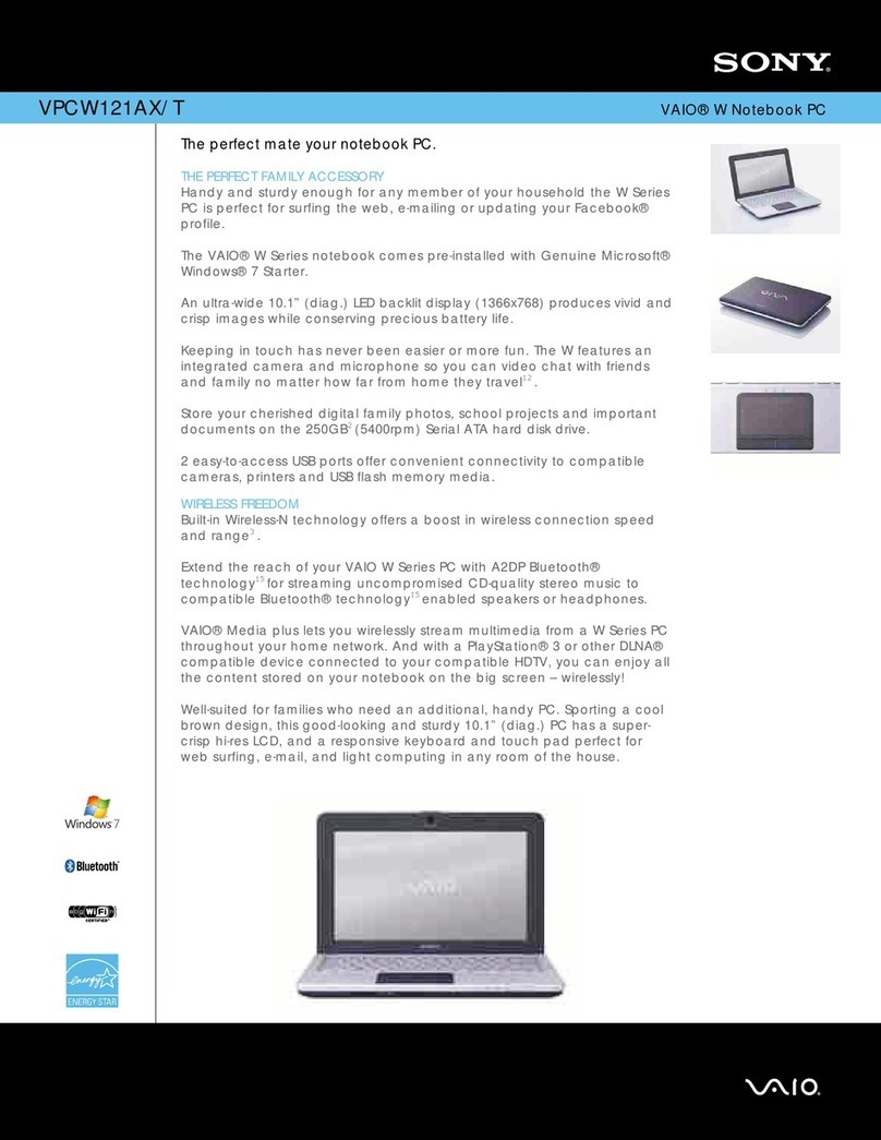 Sony VPCW121AX - VAIO - Netbook Specification sheet
