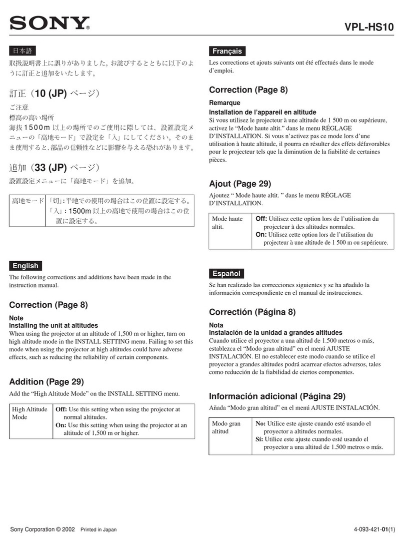 Sony VPL-HS10 Marketing Specifications & Features User manual