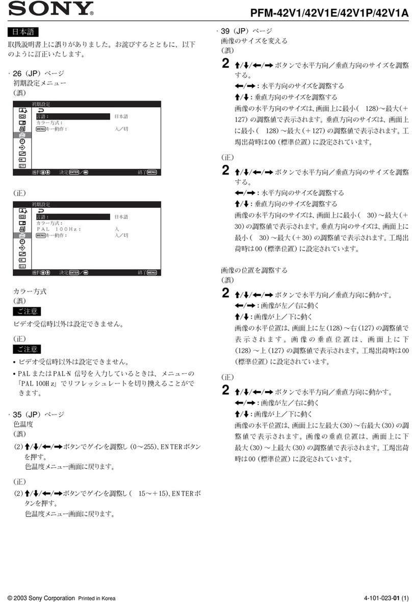 Sony PlasmaPro PFM 42V1 Owner's manual