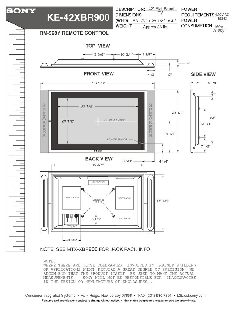 Sony KE-42XBR900 - 42" Xbr Plasma Wega™ Integrated... User instructions