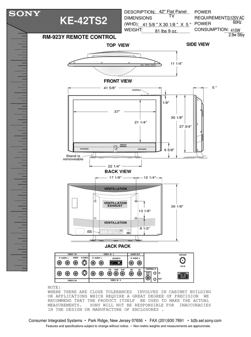 Sony KE-42TS2 - 42" Flat Panel Color Tv Dimension Guide