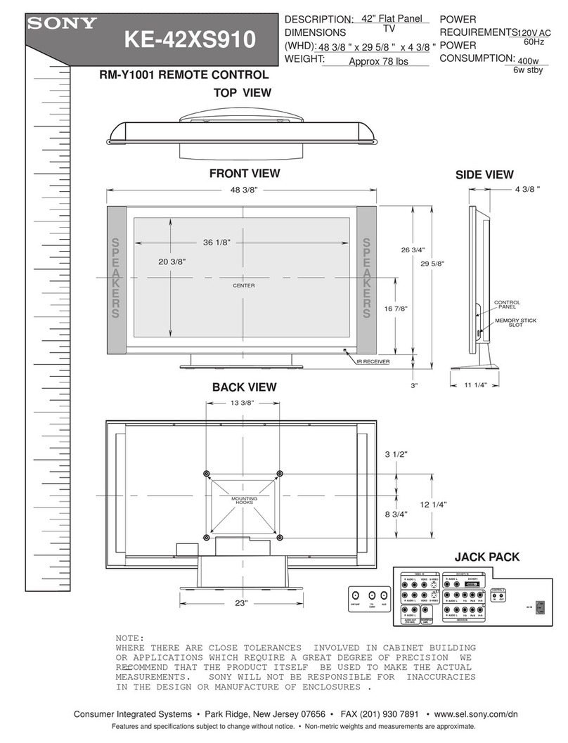 Sony KE-42XS910 - 42" Flat Panel Color Tv Dimension Guide