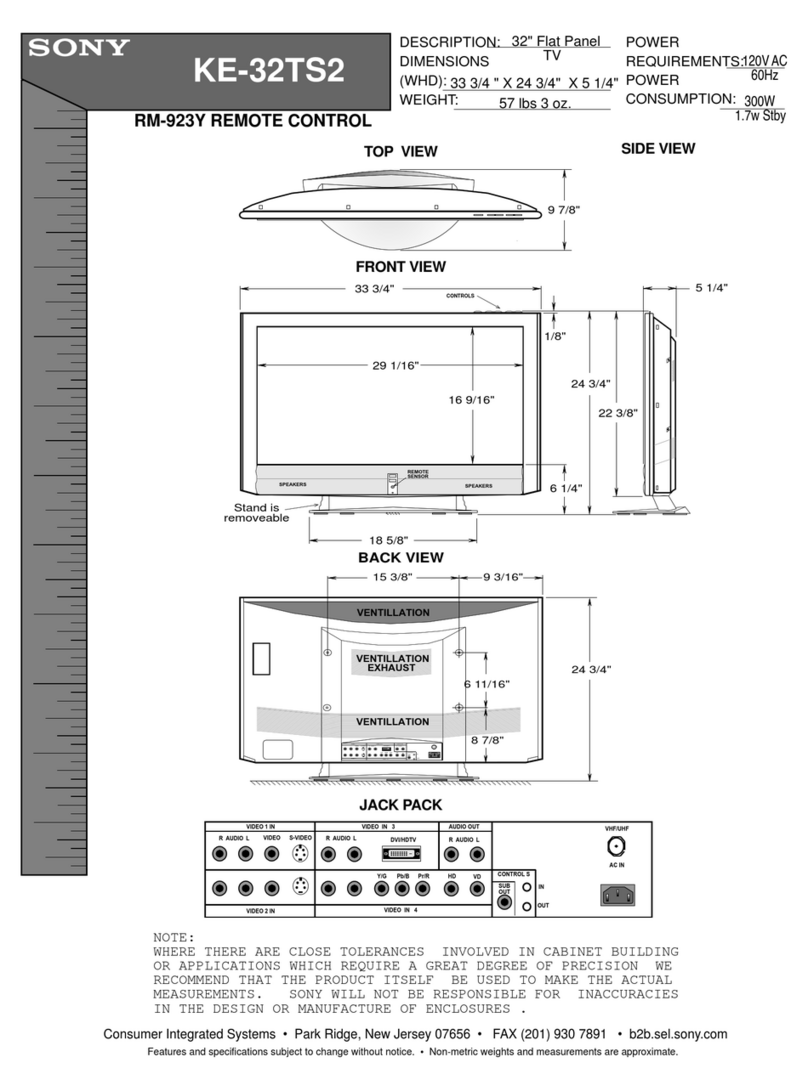 Sony KE-32TS2 - 32" Flat Panel Color Tv Dimension Guide