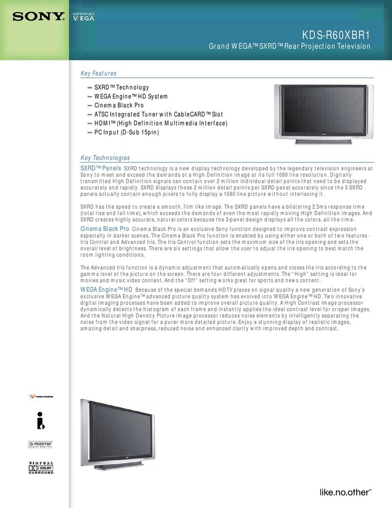 Sony KDS-R60XBR1 - 60" Rear Projection TV Specifications