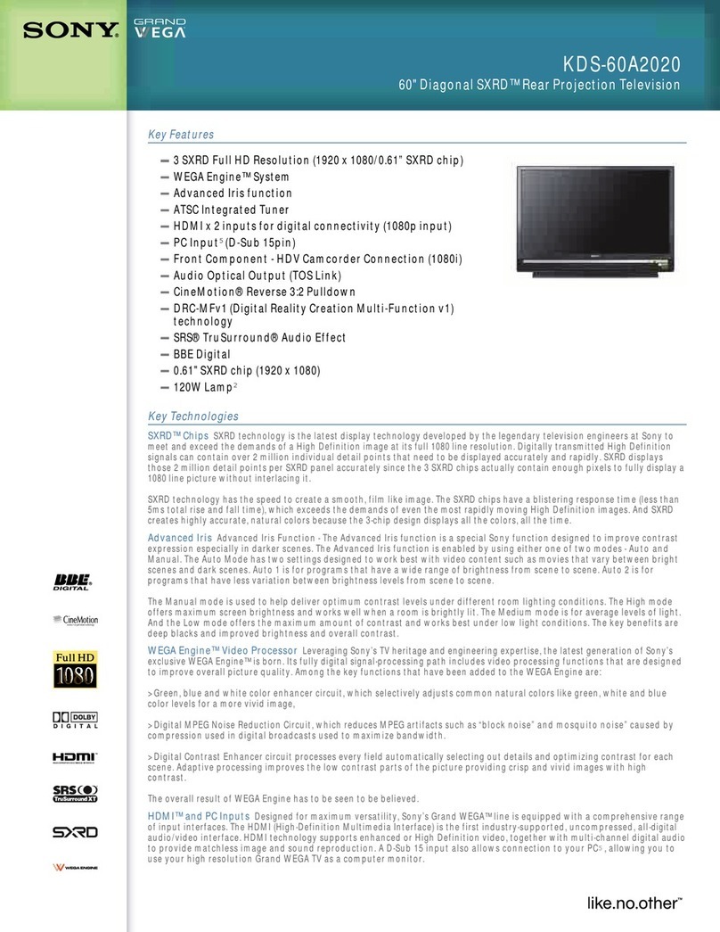 Sony KDS60A2020 - 60" Rear Projection TV User manual