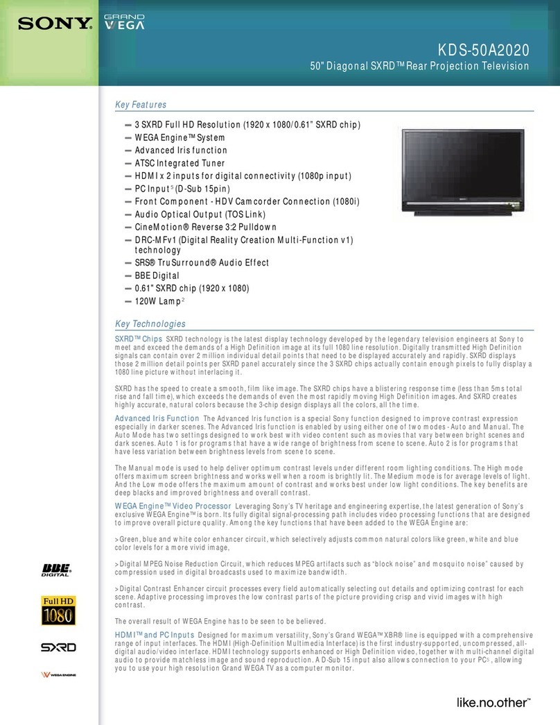 Sony KDS-50A2020 - 50" Rear Projection TV User manual Sony KDS-50A2020 - 50" Rear Projection TV User manual