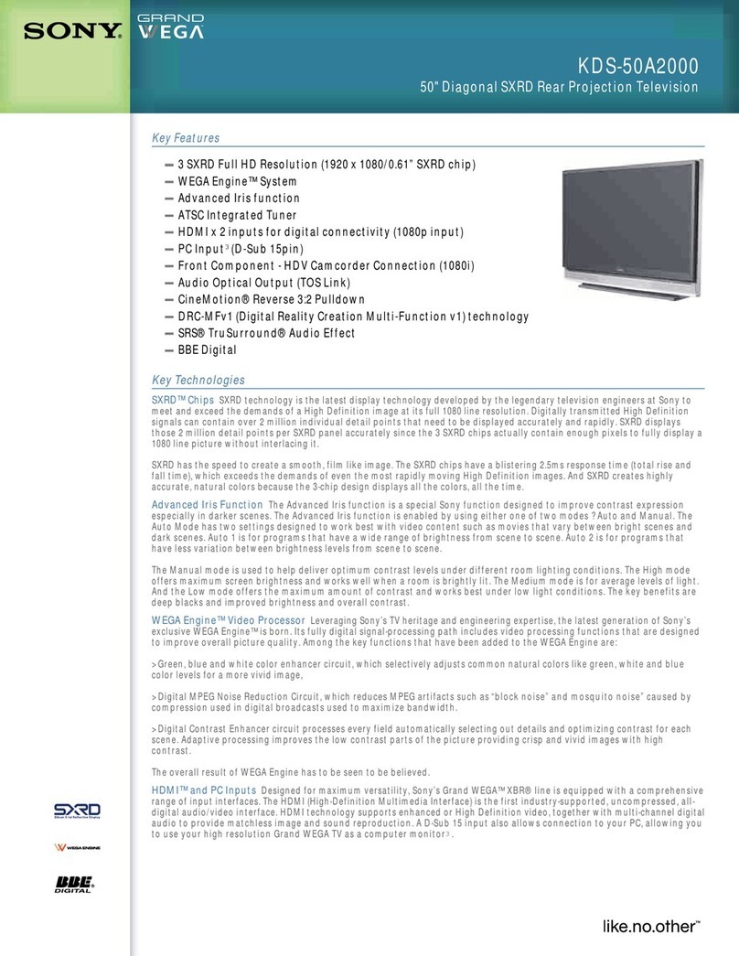 Sony KDS-50A2000 - 50" Rear Projection TV User manual Sony KDS-50A2000 - 50" Rear Projection TV User manual