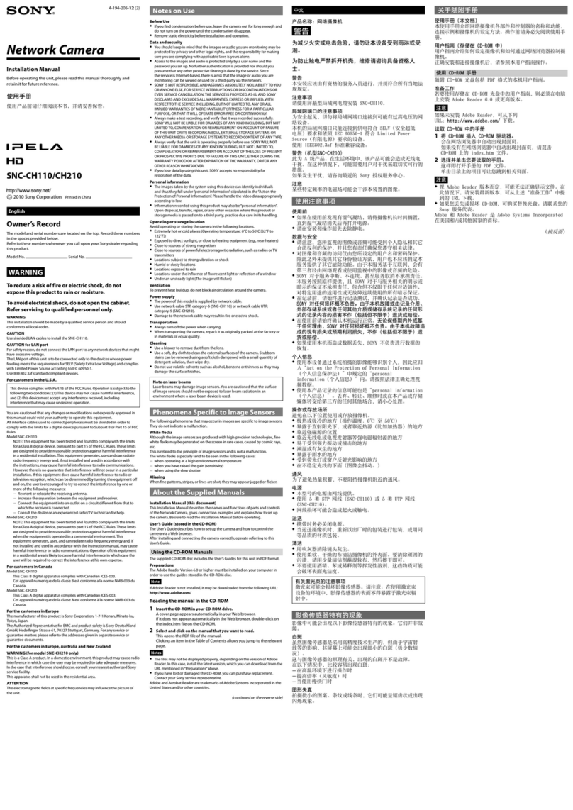 Sony IPELA SNC-CH110 User manual Sony IPELA SNC-CH110 User manual