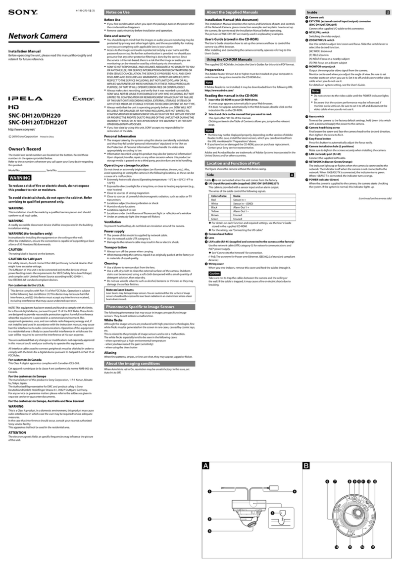 Sony IPELA SNC-DH220 installation manual