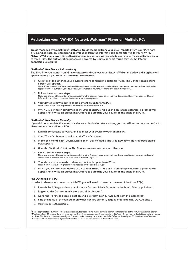 Sony Walkman NW-HD1 Specification sheet Sony Walkman NW-HD1 Specification sheet