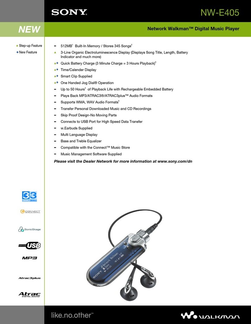 Sony NW-E405 - Network Walkman Player Specifications
