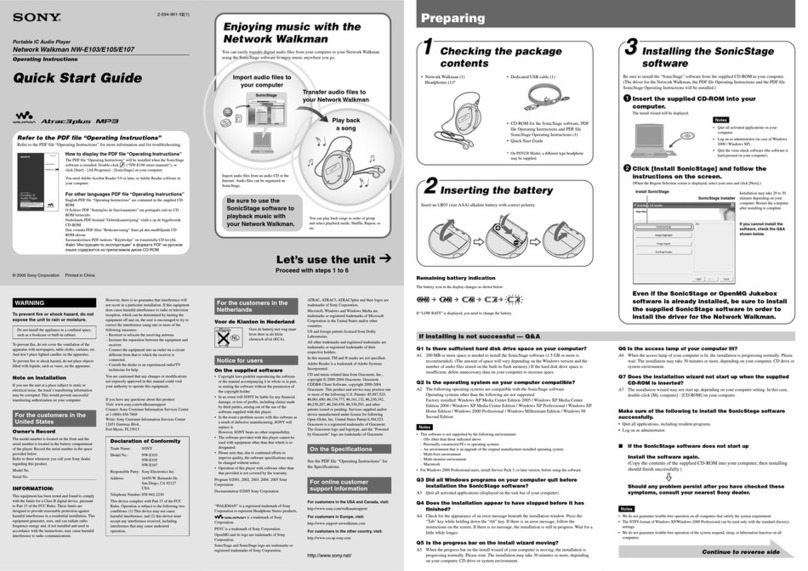 Sony NW-E105 - Network Walkman operating instructions