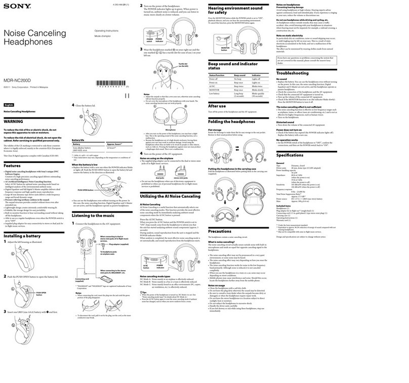 Sony MDR-NC200D operating instructions