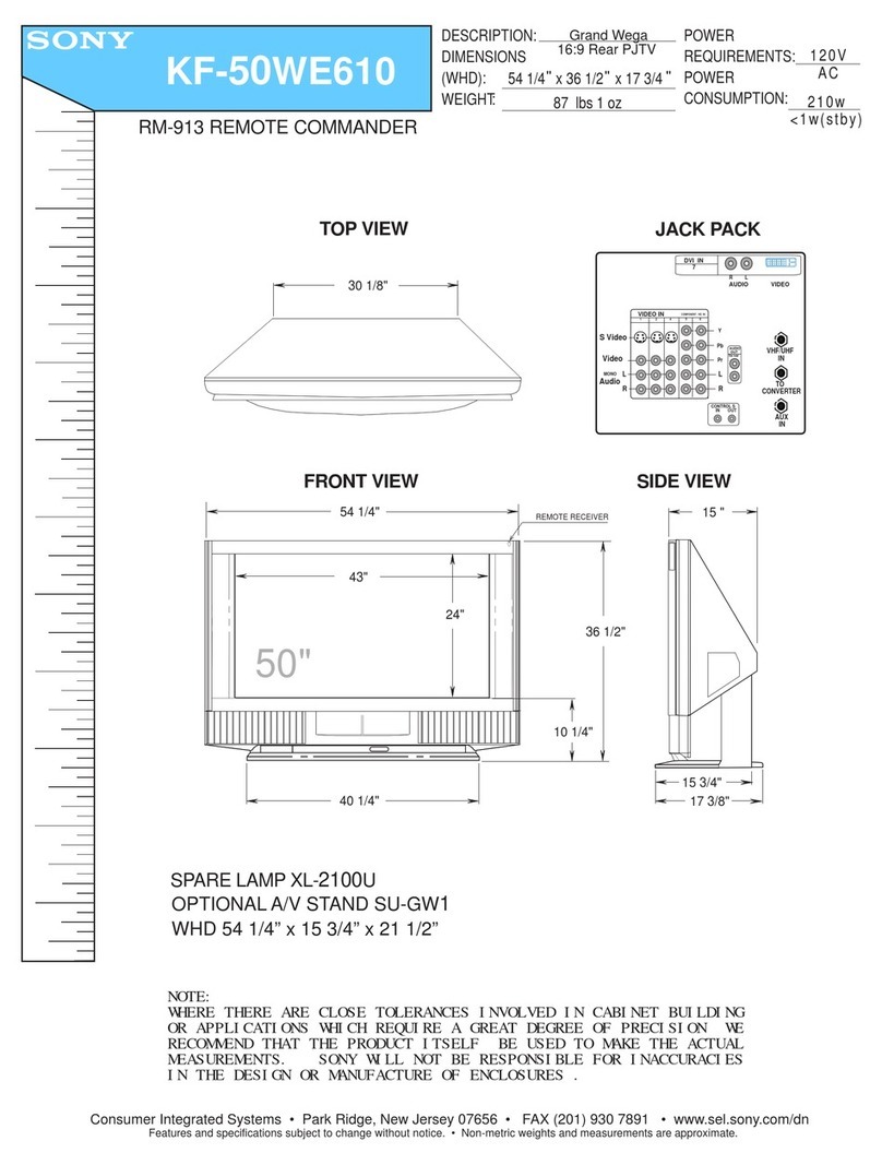 Sony KF-50WE610 - 50" Grand Wega™ Rear Projection... Dimensions