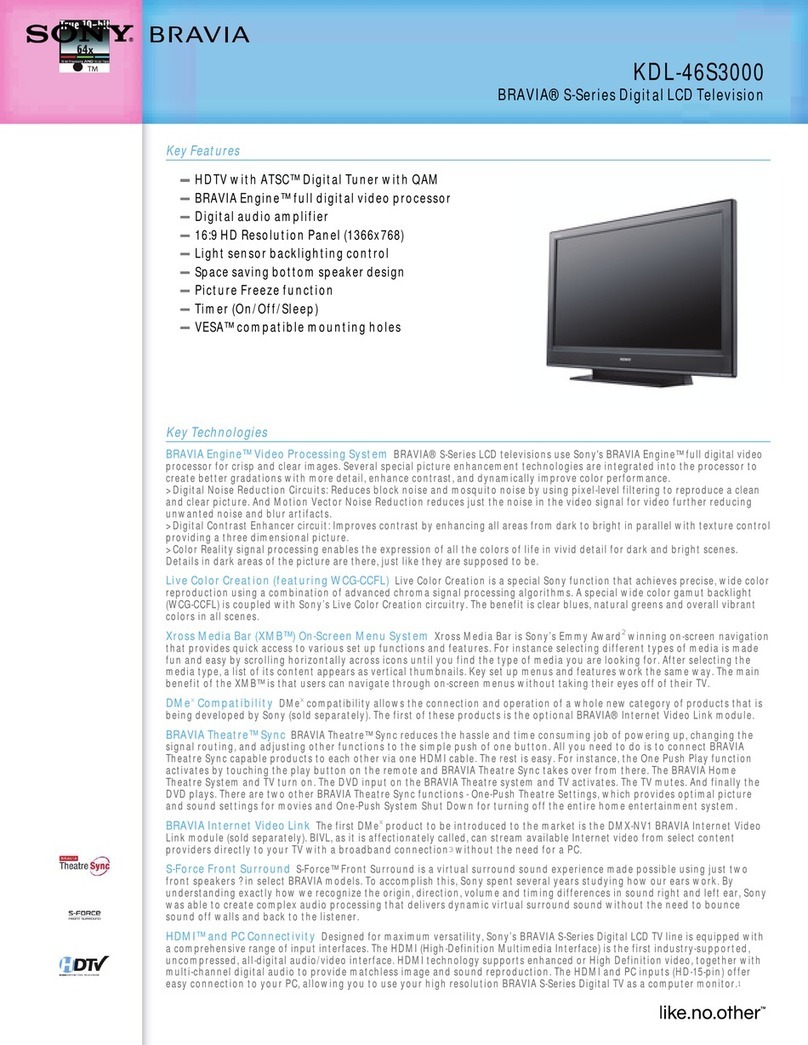 Sony BRAVIA KDL-46S3000 User manual