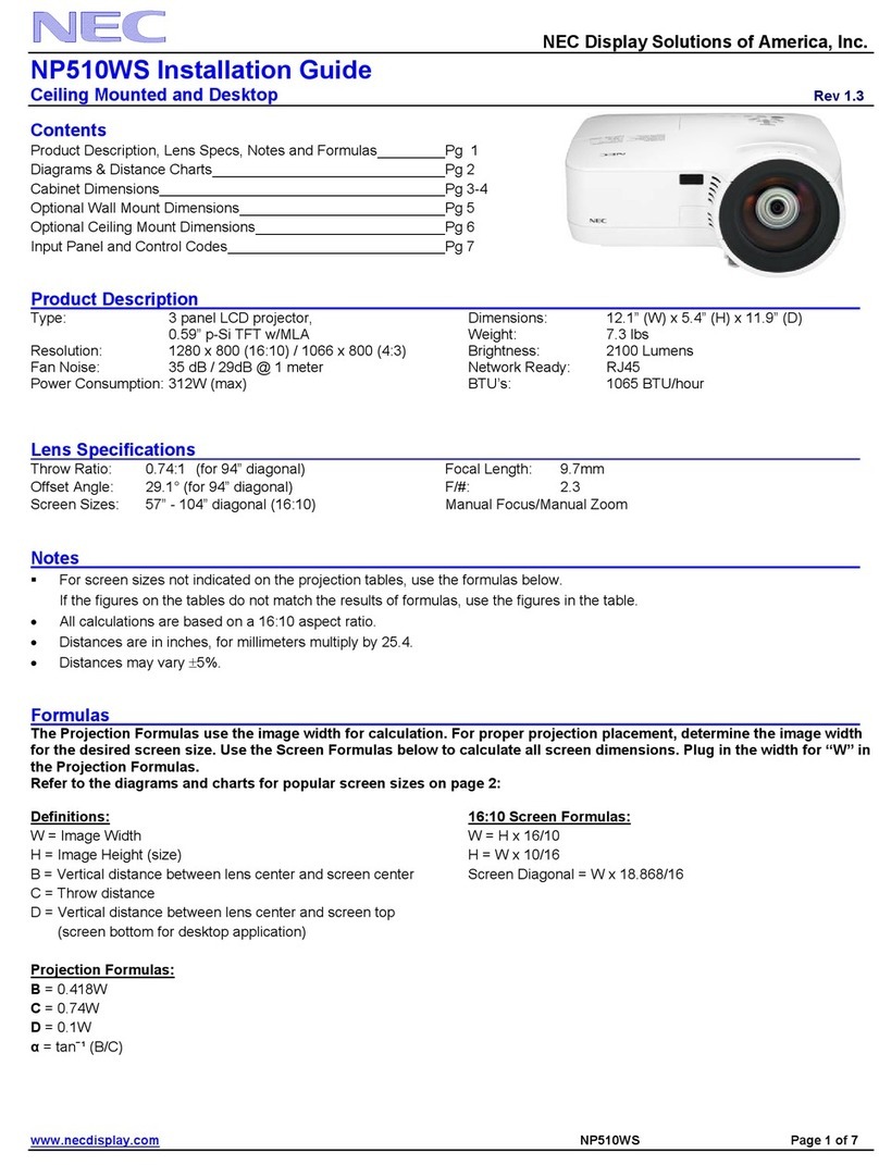 NEC NP510WS Series installation guide