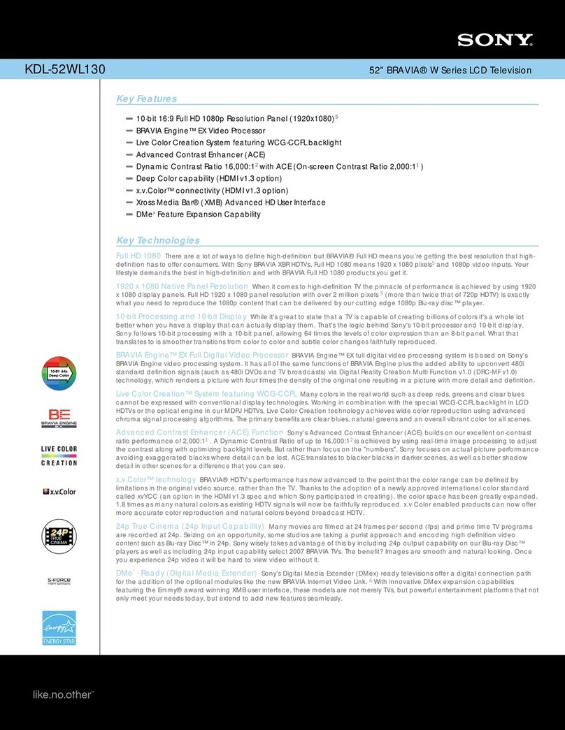 Sony Bravia KDL-52WL130 User manual