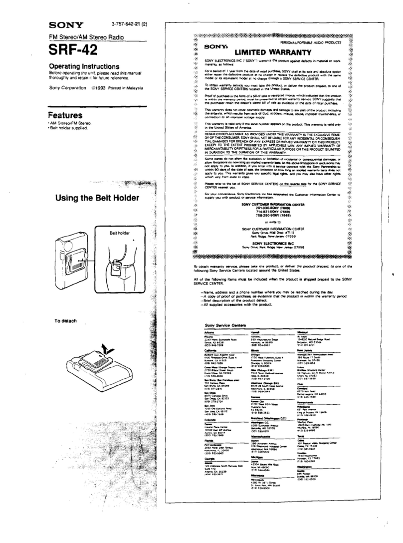 Sony Walkman SRF-42 operating instructions
