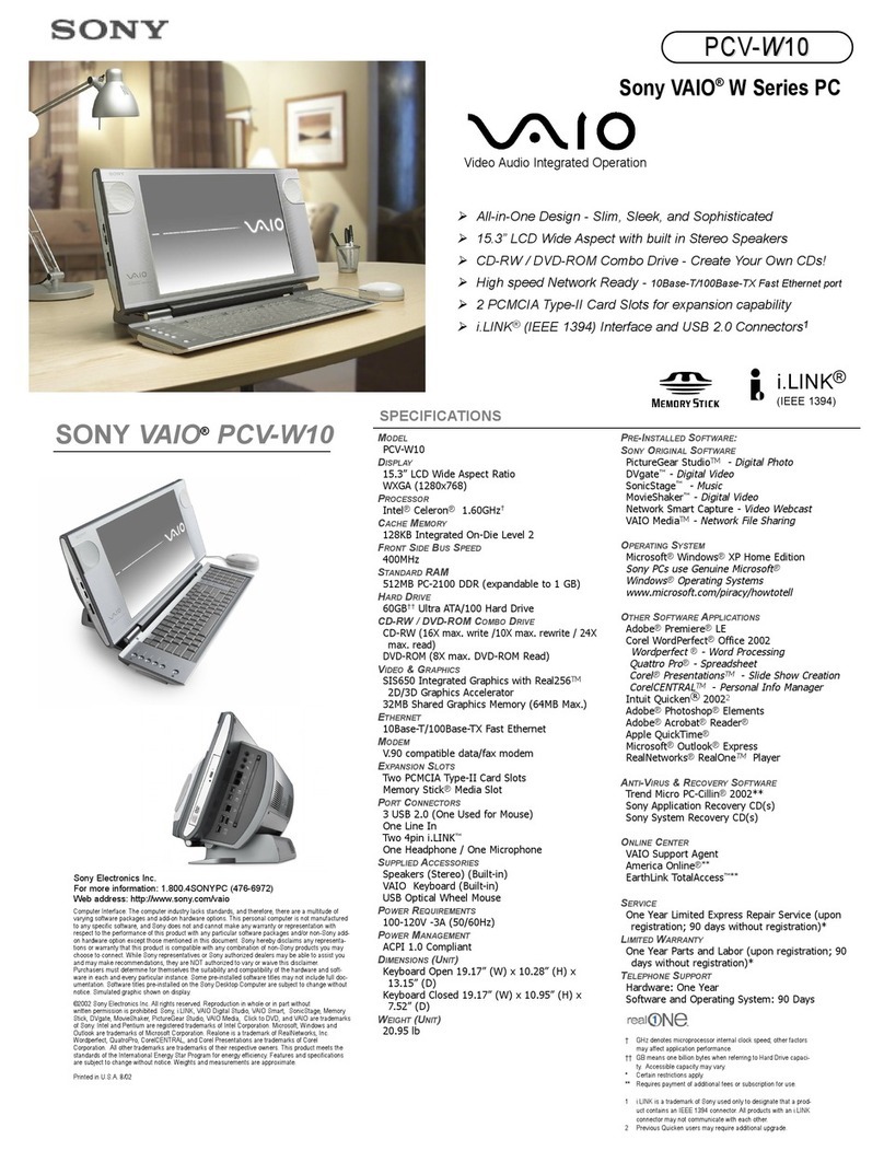 Sony VAIO PCV-W10 Specifications