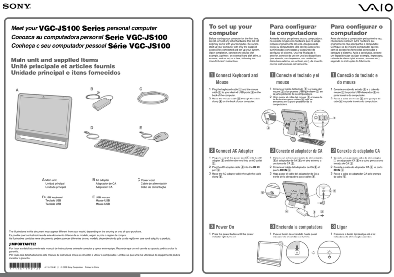 Sony VGC-JS160J quick start
