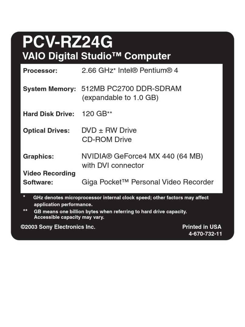 Sony PCV-RZ24G - Vaio Desktop Computer User manual