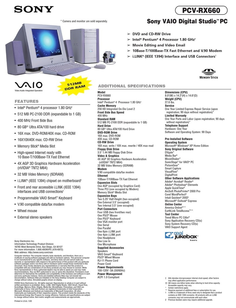 Sony PCV-RX660 Specifications