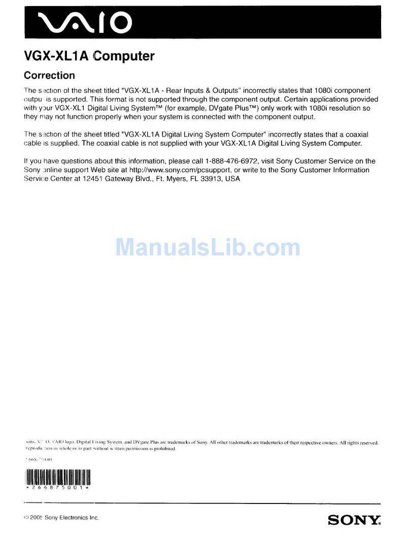 Sony VAIO VGX-XL1A Instruction Manual