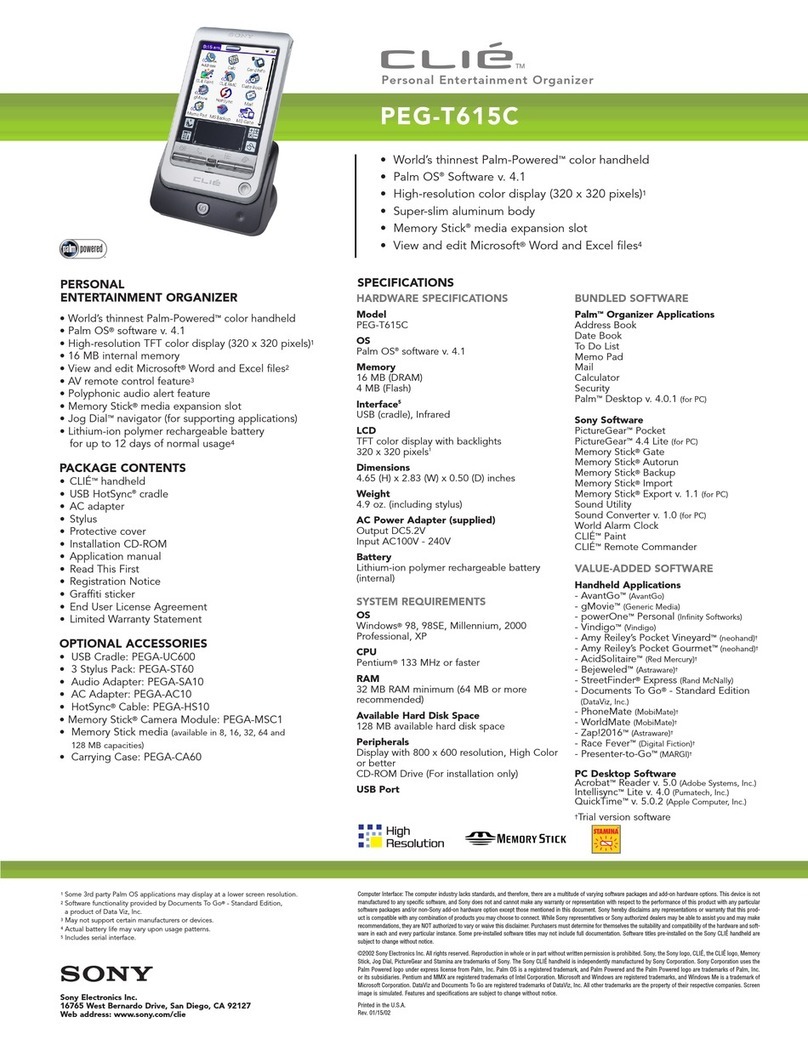 Sony CLIE PEG-T615C Specifications