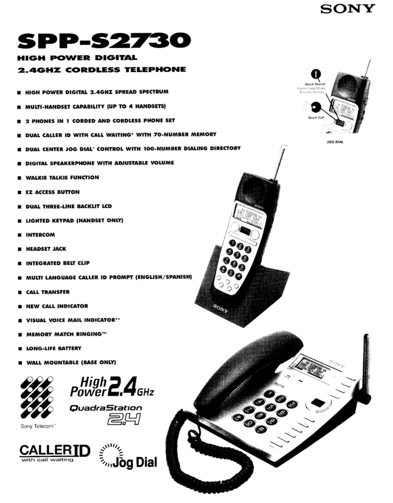 Sony SPP-S2730 - Cordless Telephone Specifications