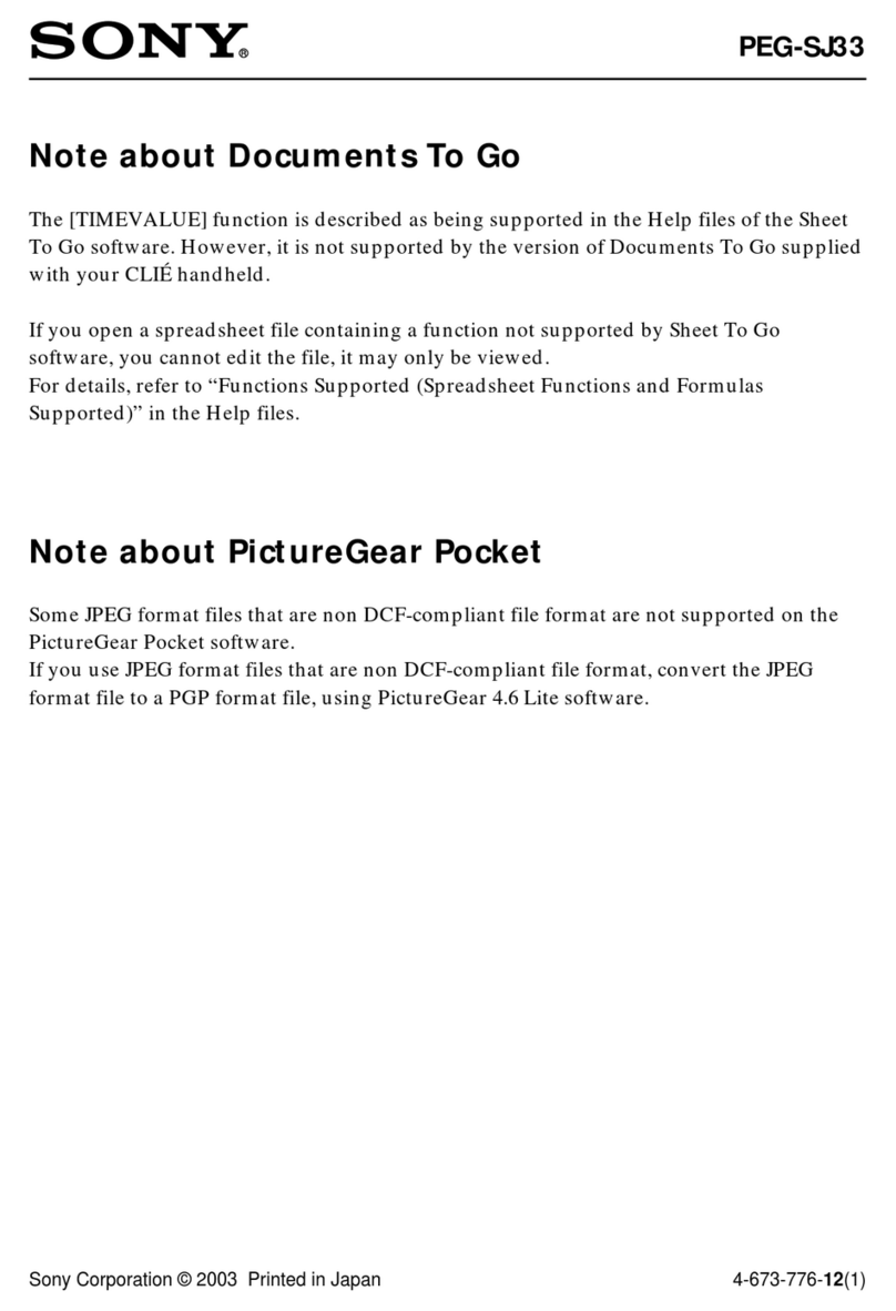 Sony PEG-SJ33 CLIE Handbook  (primary manual) Notes