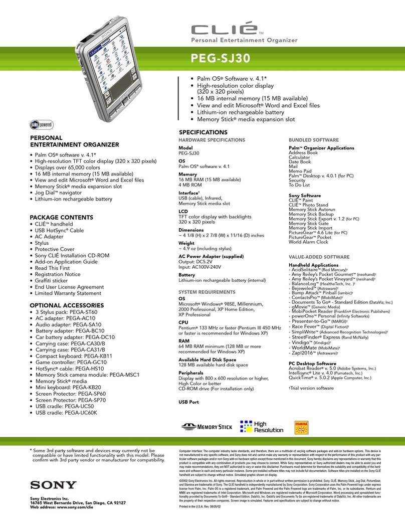 Sony PEG-SJ30 - Clie Color Handheld User manual