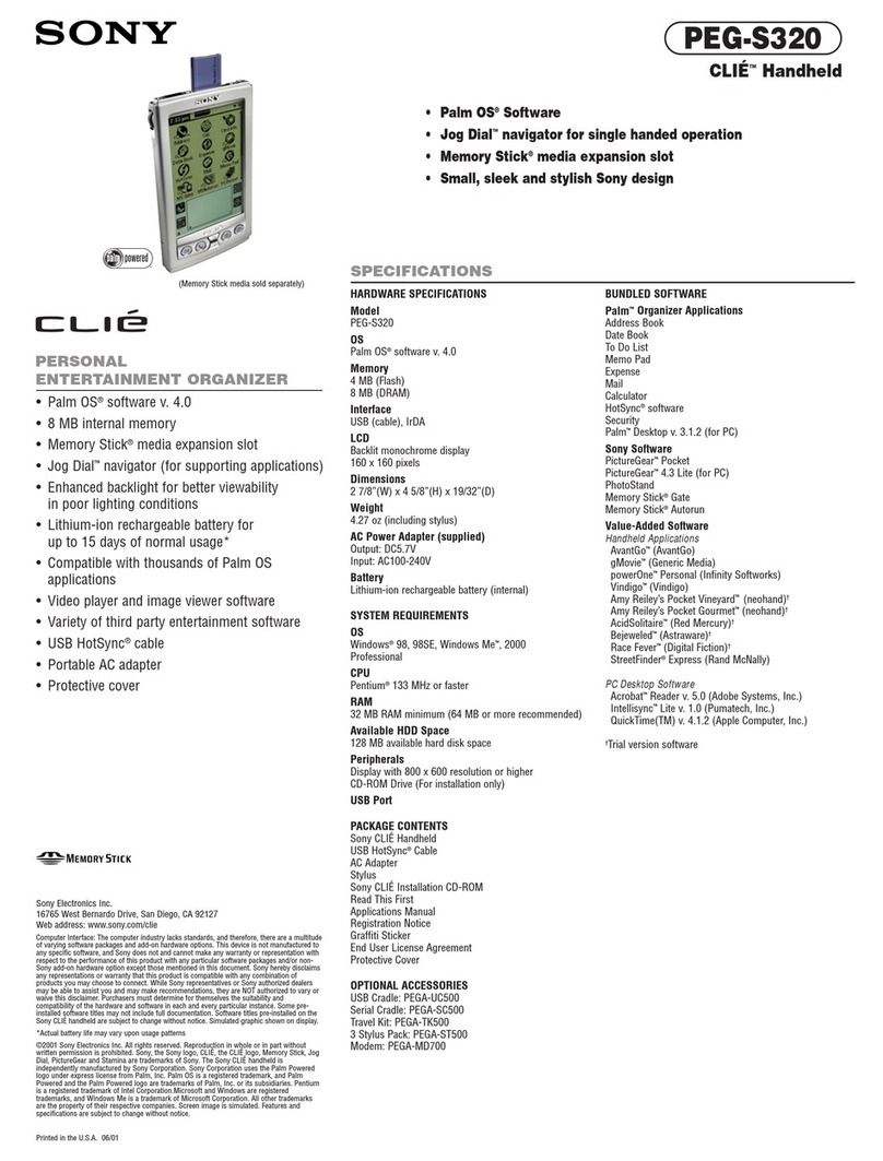 Sony CLIE PEG-S320 Specifications