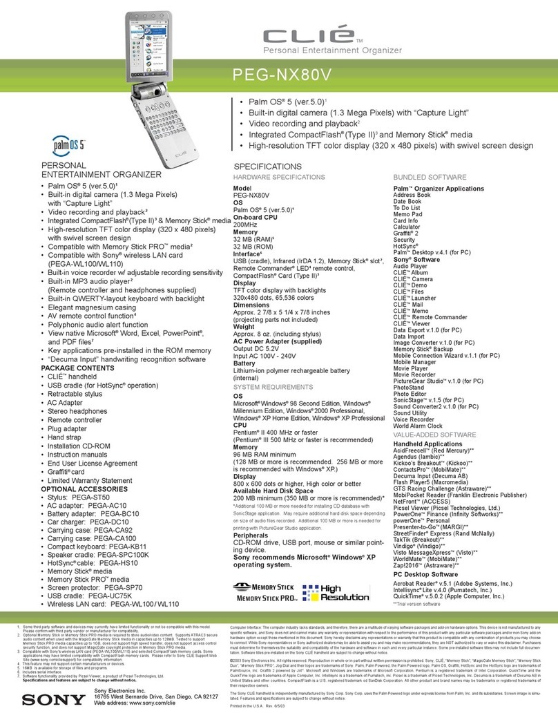 Sony PEG-NX80V - Clie Handheld User manual