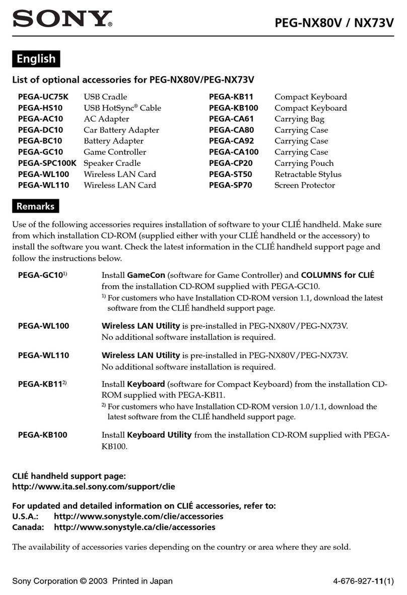 Sony CLIE PEG-NX73V Accessories guide Sony CLIE PEG-NX73V Accessories guide