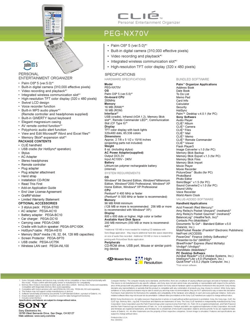 Sony Clie PEG-NX70V User manual