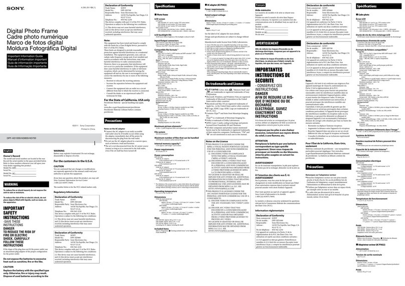 Sony S-Frame DPF-HD700 Operating manual