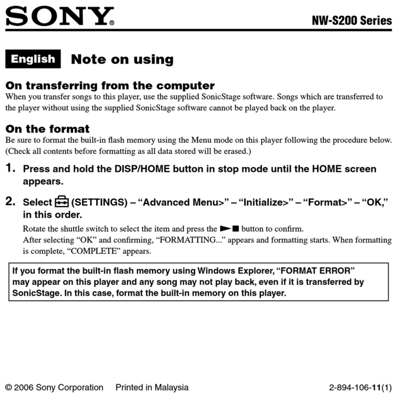 Sony NWS203F - S2 Sports Walkman 1 GB Digital... Quick start guide
