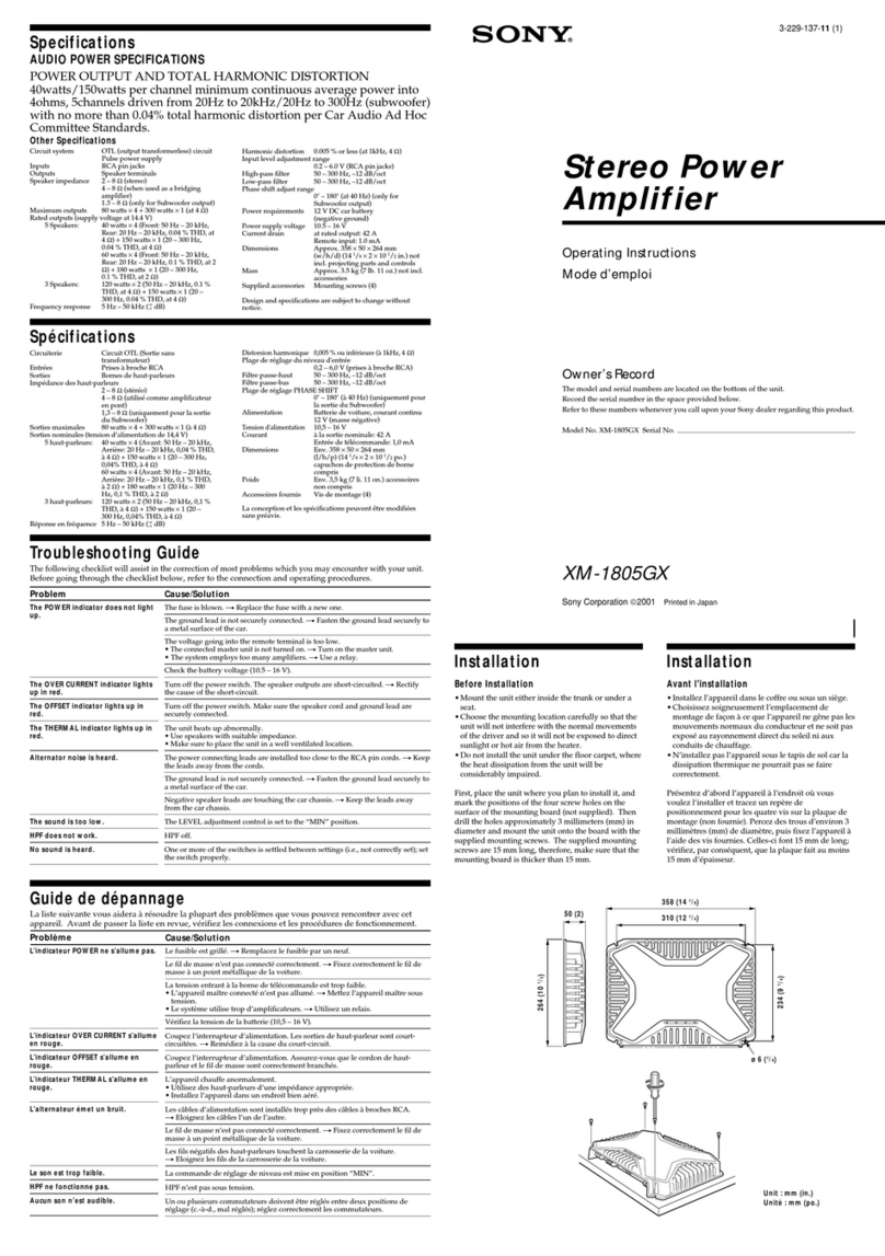 Sony XM-1805GX operating instructions