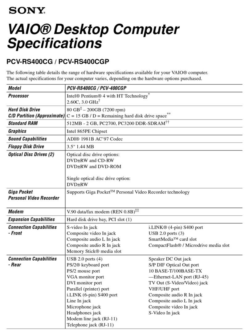 Sony PCV-RS400CG - Vaio Desktop Computer User manual